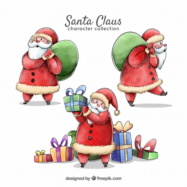 626x626 Several Characters Of Watercolor Santa Claus Vector Free Download - Santa Claus Watercolor