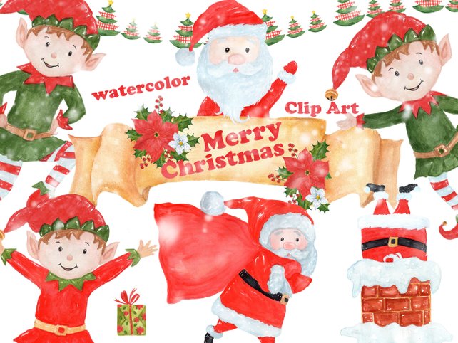 642x482 Watercolor Christmas Clipart Santa Claus Clipart Etsy - Santa Claus Watercolor