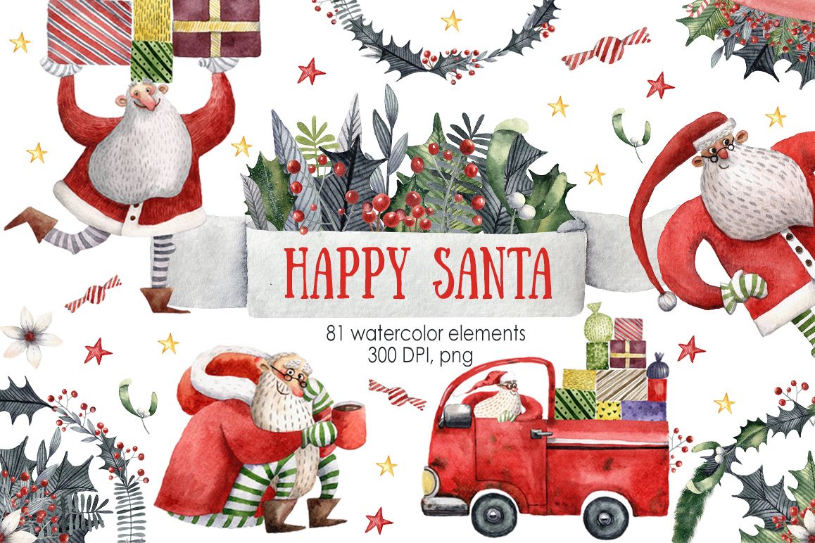 1158x772 Happy Santa - Santa Claus Watercolor