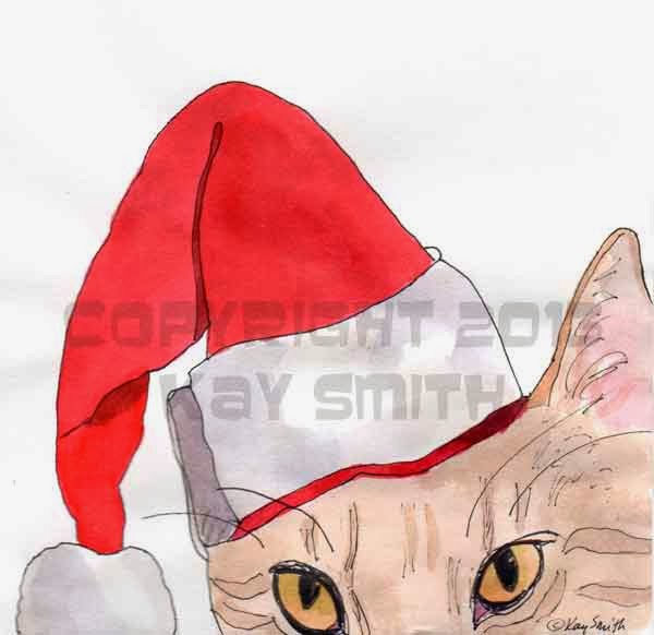 600x582 Kaysmithbrushworks Cat In Santa Hat - Santa Hat Watercolor