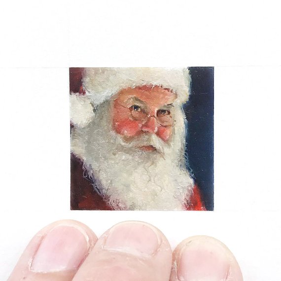 570x570 Print Of Miniature Watercolor Painting Of Santa Face. Giclee Etsy - Santa Watercolor