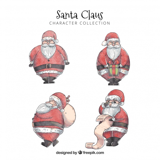 626x626 Watercolor Santa Claus Set Vector Free Download - Santa Watercolor