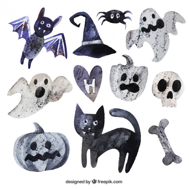 626x626 Watercolor Scary Halloween Elements Vector Free Download - Scary Watercolor