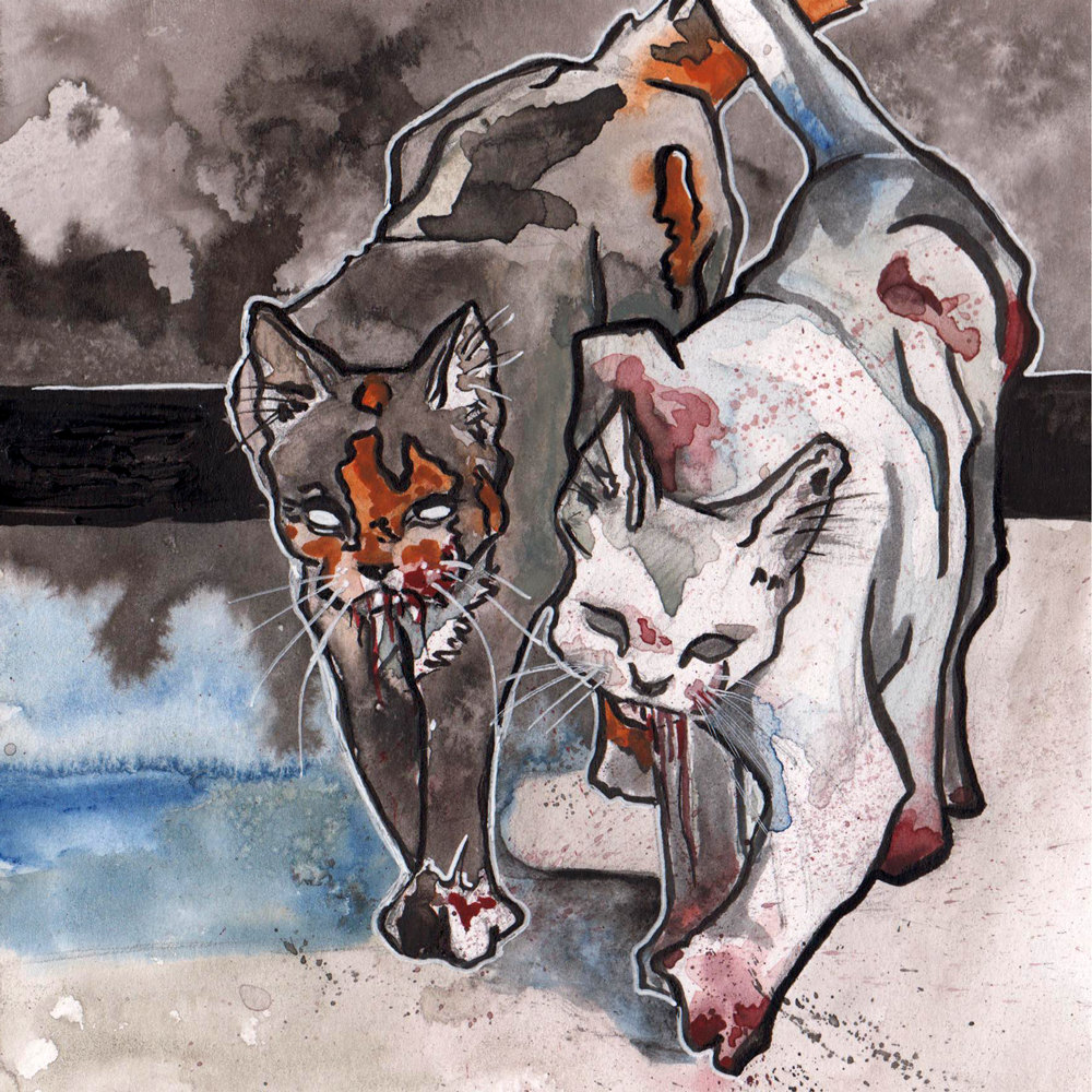 1000x1000 Cat Print Art - Scary Watercolor