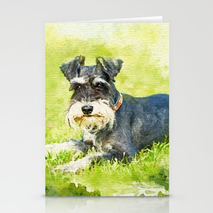 700x700 Miniature Schnauzer Watercolor Digital Art Stationery Cards By - Schnauzer Watercolor
