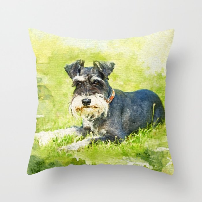 700x700 Miniature Schnauzer Watercolor Digital Art Throw Pillow By - Schnauzer Watercolor