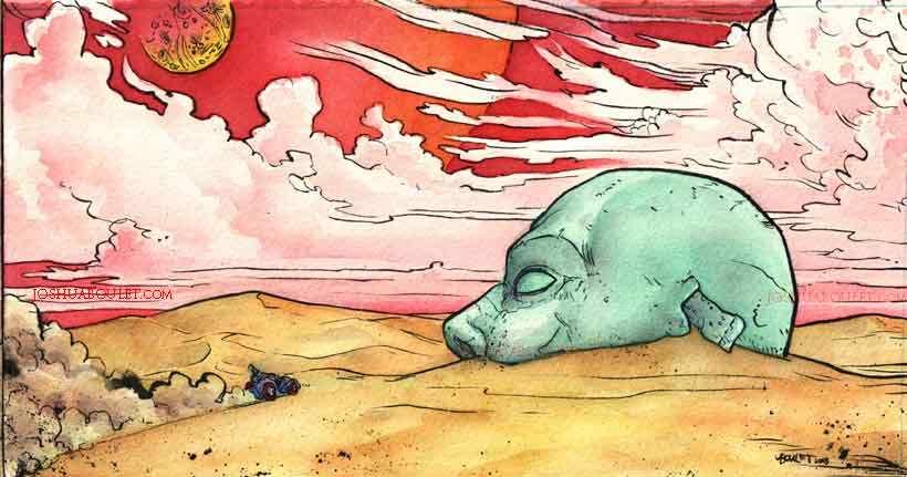 820x431 Dead Planet Sci Fi Watercolor. Inspired By Moebius. Watercolor - Sci Fi Watercolor