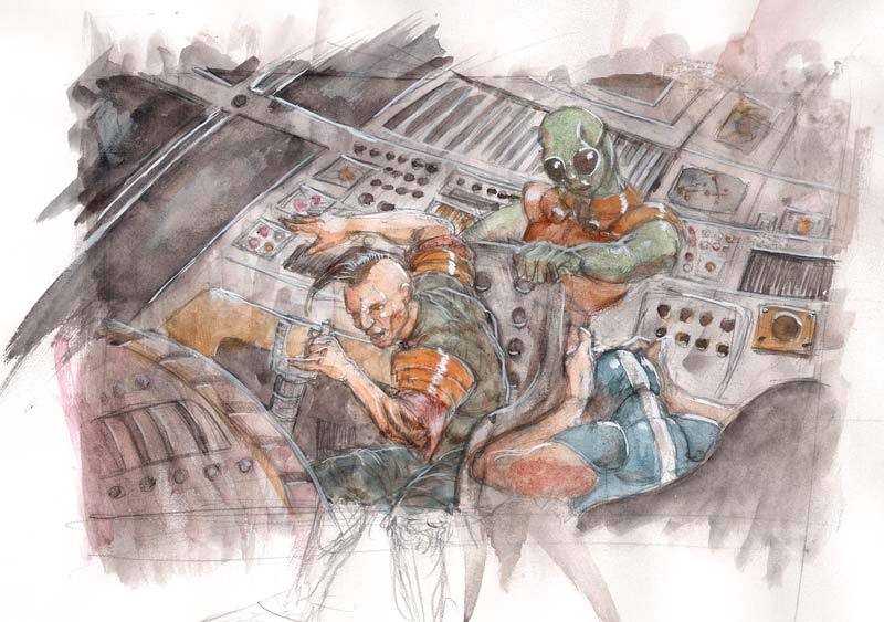 800x563 Watercolor Photoshop Sci Fi Scene Thomas Britton Artist - Sci Fi Watercolor