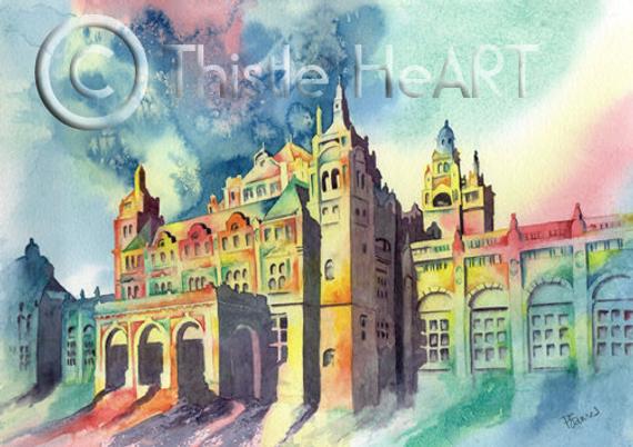 570x402 Kelvingrove Glasgow Scotland Art Print Of Original Watercolour Etsy - Scotland Watercolor
