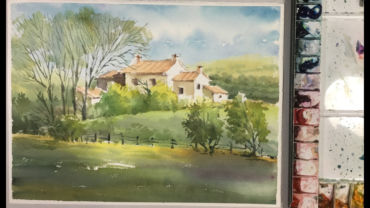 1280x720 Watercolor Landscape Painting Scotland Countryside - Scotland Watercolor