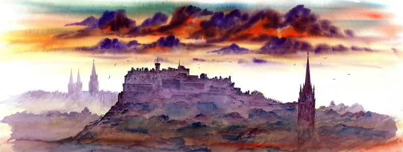 800x303 Edinburgh Castle Scotland By Papion Click Onto - Scotland Watercolor