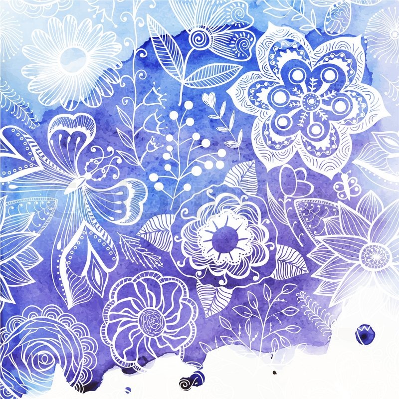 800x800 Vector Watercolor Texture With Floral Ornament. Wet Paper. Blobs - Scrapbook Watercolor