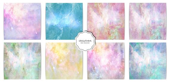 570x275 Watercolor Galaxy Papers Colorful Galaxy Starry Paper Etsy - Scrapbook Watercolor