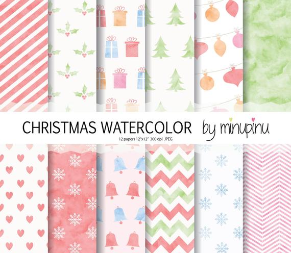 570x496 Christmas Digital Paper Watercolor Christmas Scrapbook Paper Etsy - Scrapbook Watercolor