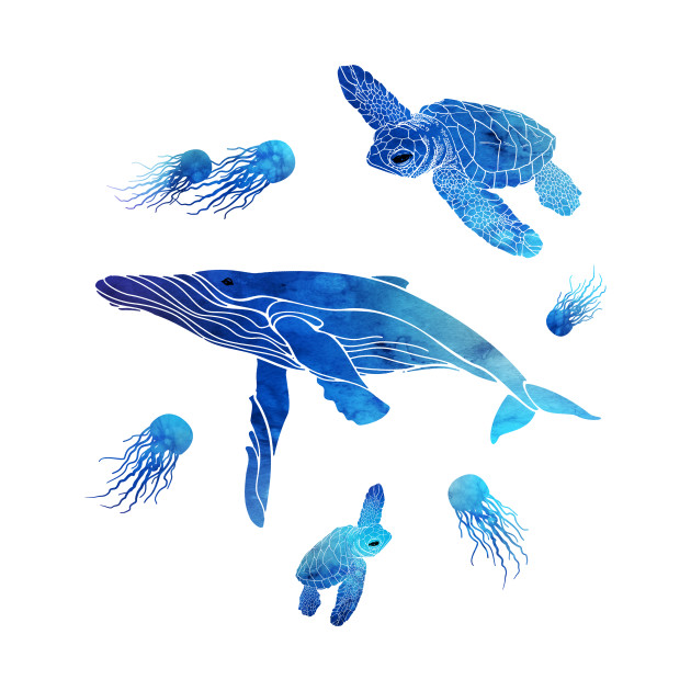 630x630 Blue Watercolor Sea Creatures - Sea Creatures Watercolor