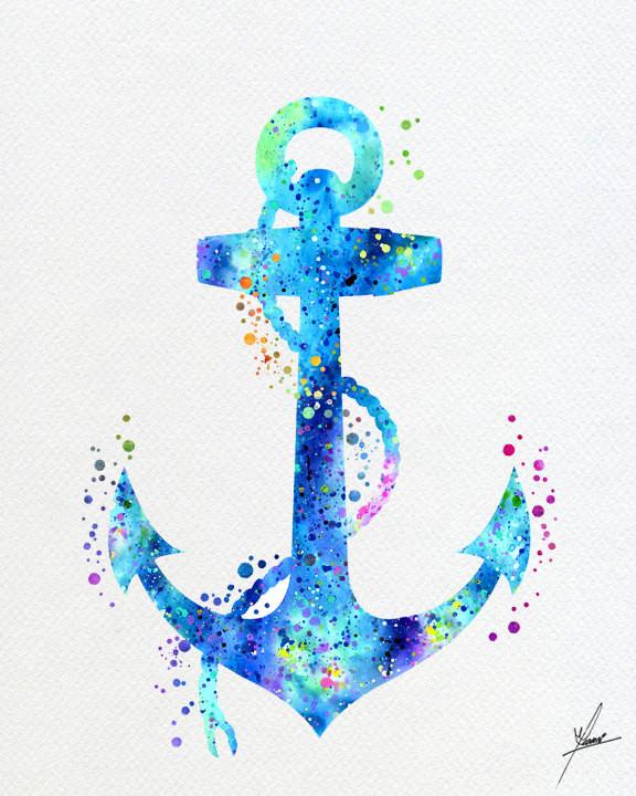576x720 Anchor Aqua Sea Life Watercolor Illustrations Wall Art Poster Wall - Sea Life Watercolor