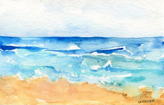 570x366 Original Seascape Watercolors Paintings 4 X 6 Inches Modern Etsy - Sea Watercolor