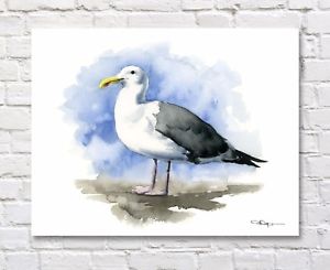 300x245 Seagull Art Print Watercolor Sea Gull Painting Bird By Artist Djr - Seagull Watercolor
