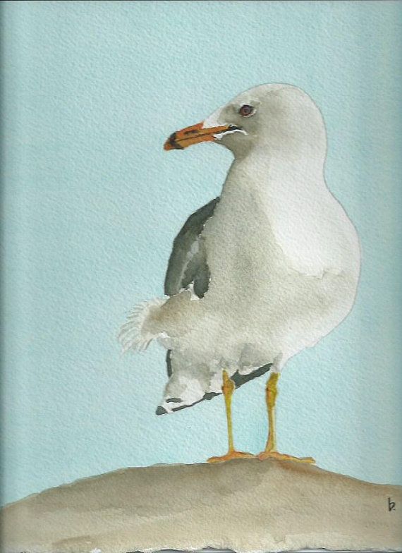 570x784 Seagull Watercolor Painting 8 X 10 Print Beach Home Decor Seagull - Seagull Watercolor