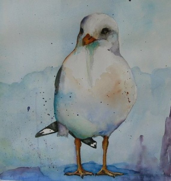 570x604 Loose Seagull Watercolor Painting Print Bird Art Nature - Seagull Watercolor
