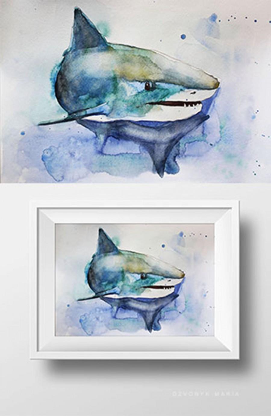 900x1381 Fall Sale Original Watercolor Painting Great Shark Watercolor - Seaside Watercolor Paintings