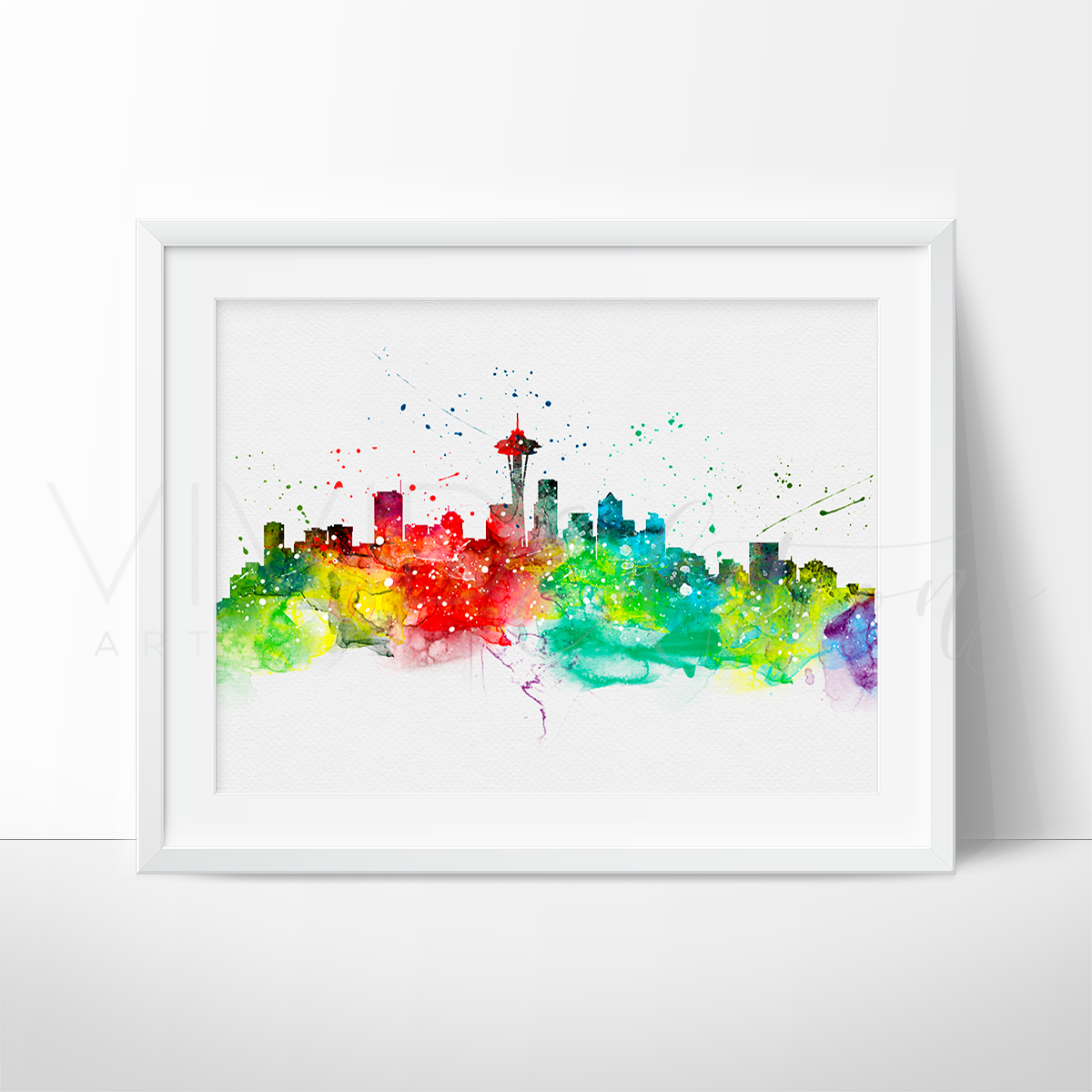 1200x1200 Seattle Skyline Watercolor Art Print Wall Decor - Seattle Skyline Watercolor