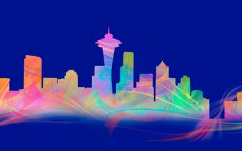 350x219 Seattle Skyline Watercolor Bold By Tod And Cynthia Grubbs - Seattle Skyline Watercolor