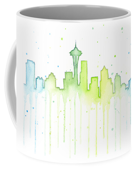 479x600 Seattle Skyline Watercolor Coffee Mug For Sale By Olga Shvartsur - Seattle Skyline Watercolor