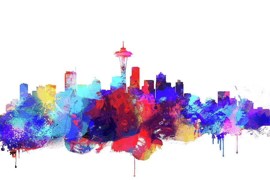 900x600 Seattle Skyline Watercolor Painting By Dim Dom - Seattle Skyline Watercolor
