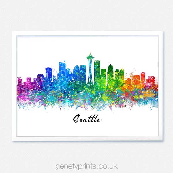 600x600 Seattle Skyline Watercolor Print - Seattle Skyline Watercolor