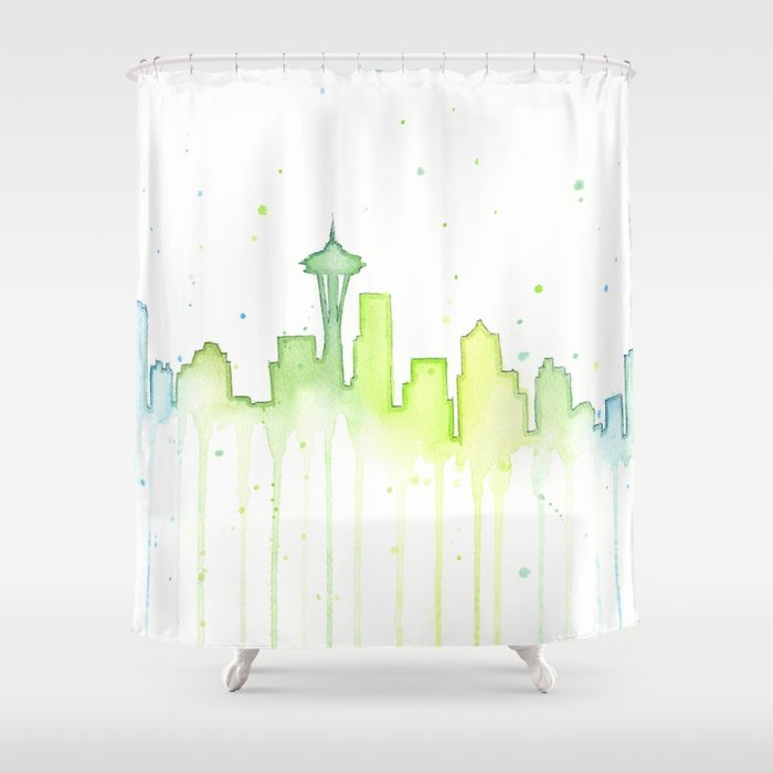 700x700 Seattle Skyline Watercolor Space Needle Painting Shower Curtain By - Seattle Skyline Watercolor