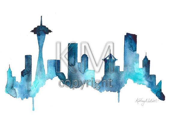 570x428 Seattle Skyline Artwork - Seattle Skyline Watercolor