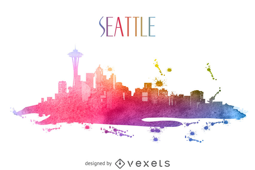 852x570 Seattle Watercolor Skyline Silhouette - Seattle Skyline Watercolor