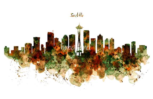 650x421 Stunning Seattle Skyline Watercolor Painting Reproductions For - Seattle Skyline Watercolor