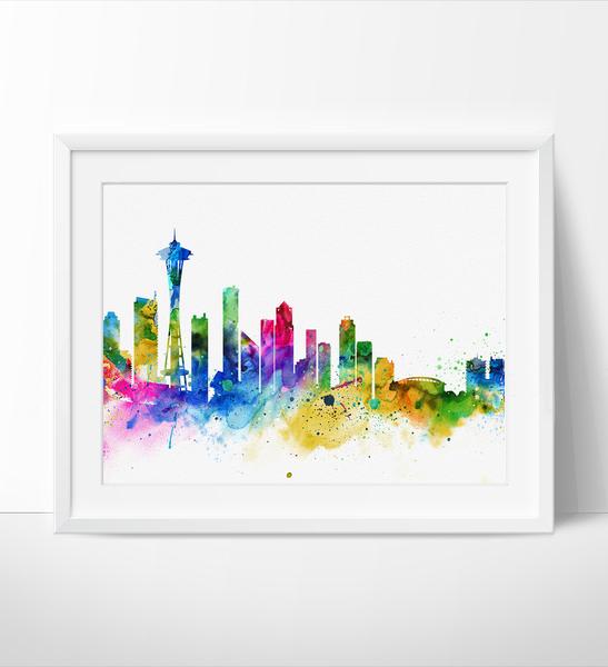 547x600 Seattle Skyline, Seattle Cityscape, Seattle Print, Watercolor Art - Seattle Skyline Watercolor