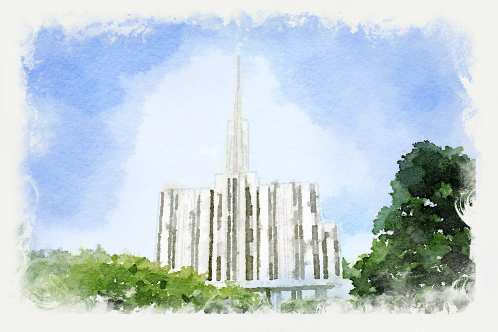 1000x667 Seattle Temple - Seattle Watercolor