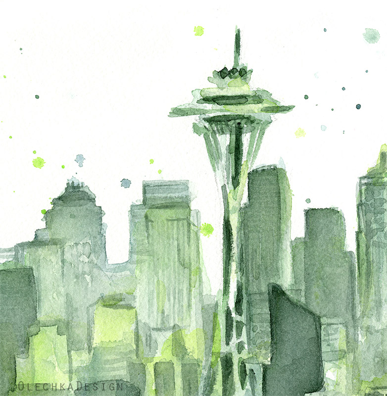 782x800 Seattle Watercolor Olechka Design - Seattle Watercolor