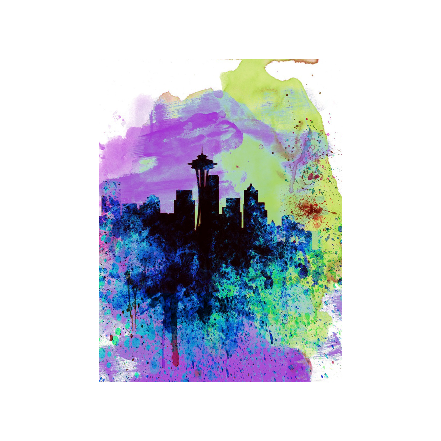 1500x1500 Seattle Watercolor Skyline 1 (15w X 20h) - Seattle Watercolor