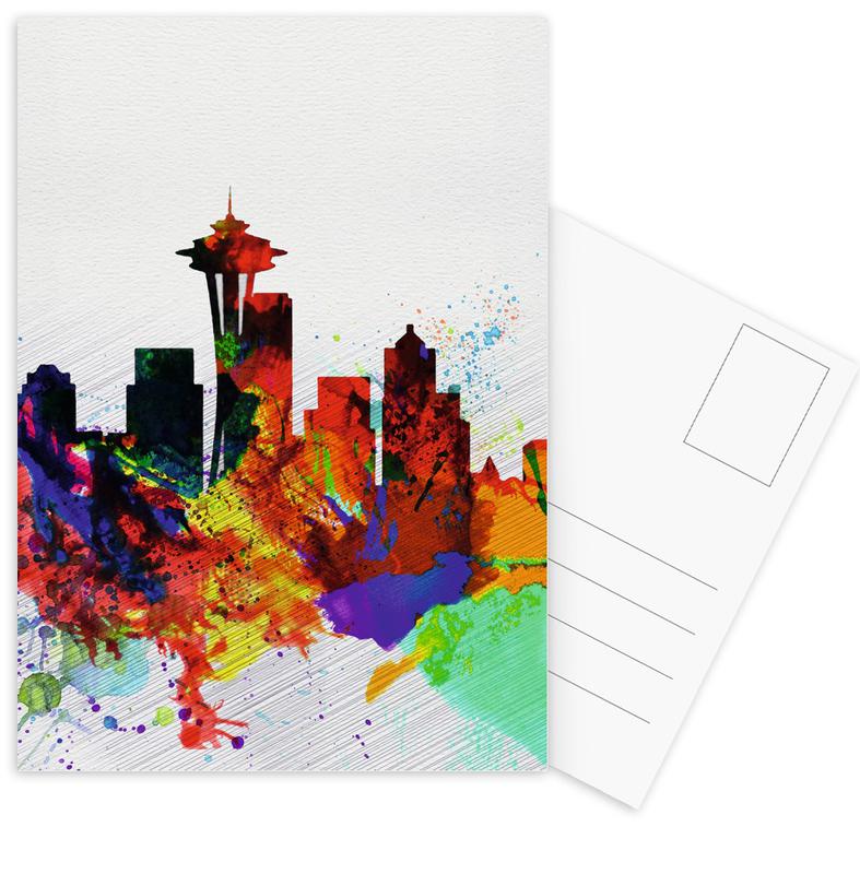 787x800 Seattle Watercolor Skyline 2 As Postcard Set By Naxart Juniqe - Seattle Watercolor