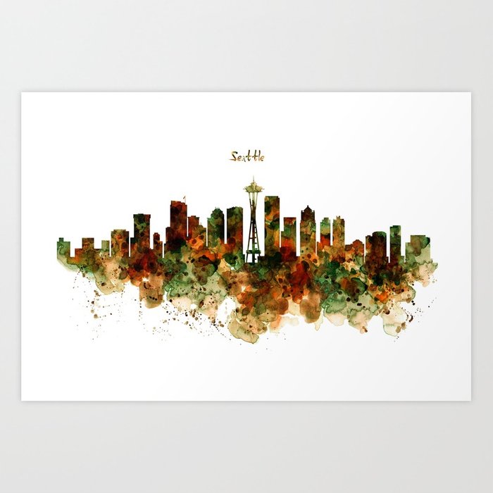 700x700 Seattle Watercolor Skyline Poster Art Print By Marianvoicu Society6 - Seattle Watercolor
