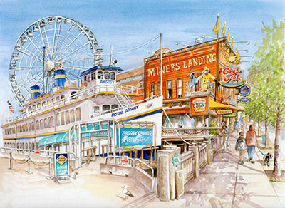 400x292 Seattle Watercolors Seattle Ferris Wheel Original Watercolor - Seattle Watercolor