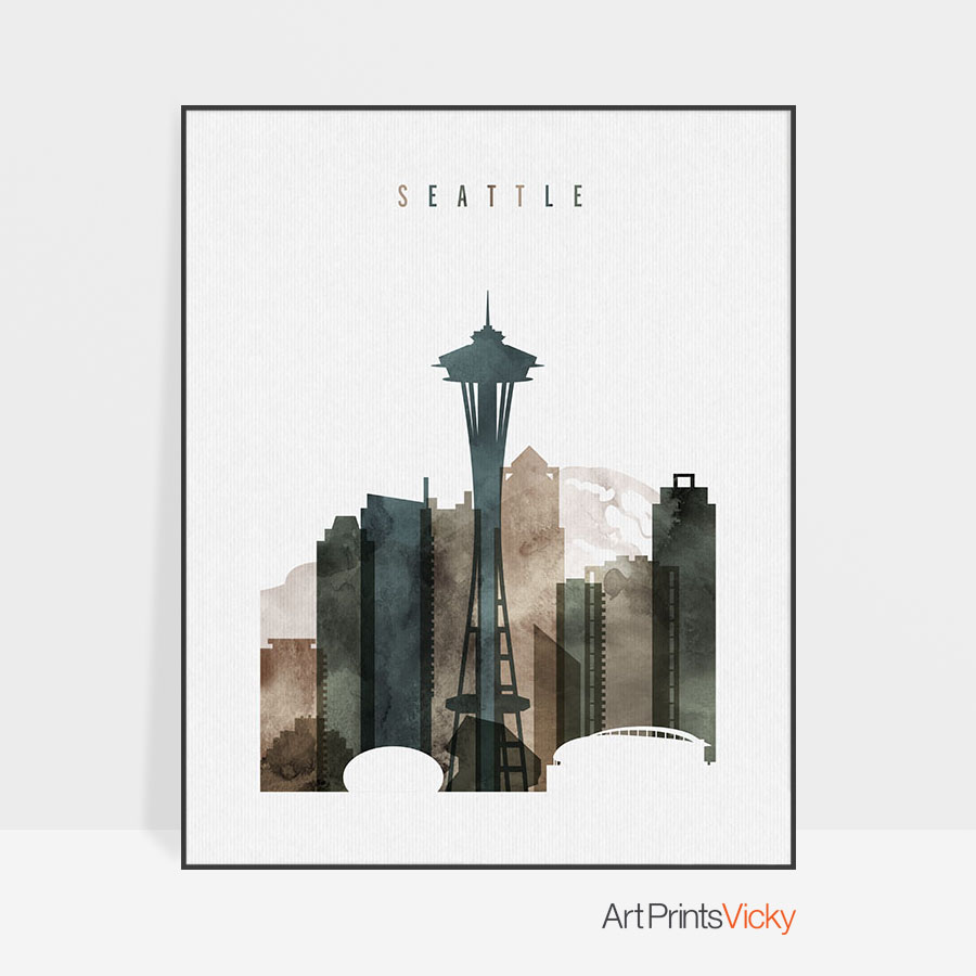 900x900 Seattle Print Watercolor 2 Artprintsvicky - Seattle Watercolor