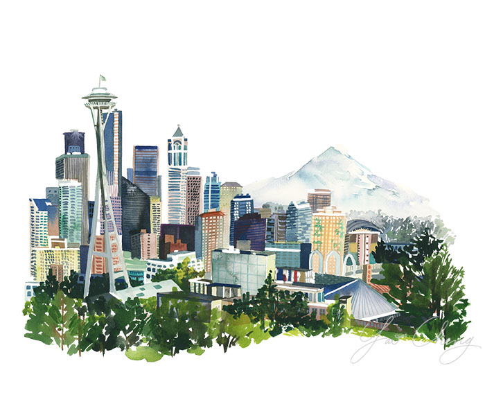 713x570 Seattle Yao Cheng Design - Seattle Watercolor