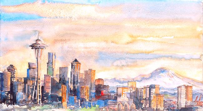 650x358 Stunning Space Needle Watercolor Painting Reproductions For Sale - Seattle Watercolor