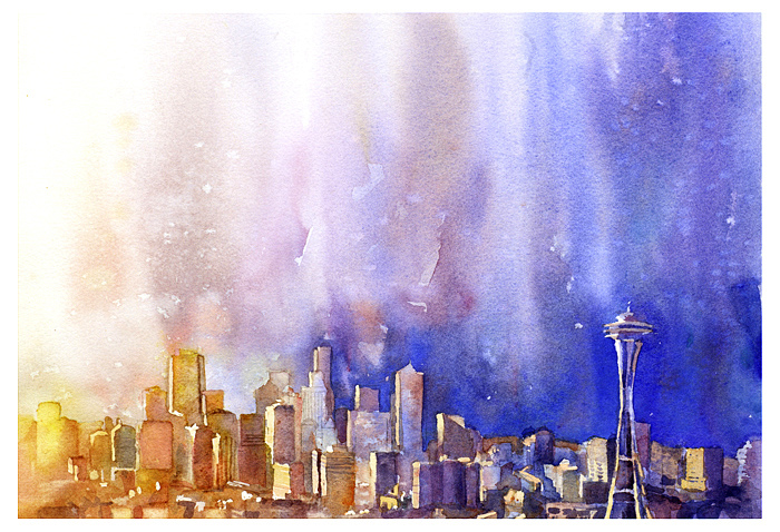 700x478 Watercolor Of Seattle Skyline Watercolor Of The Seattle - Seattle Watercolor