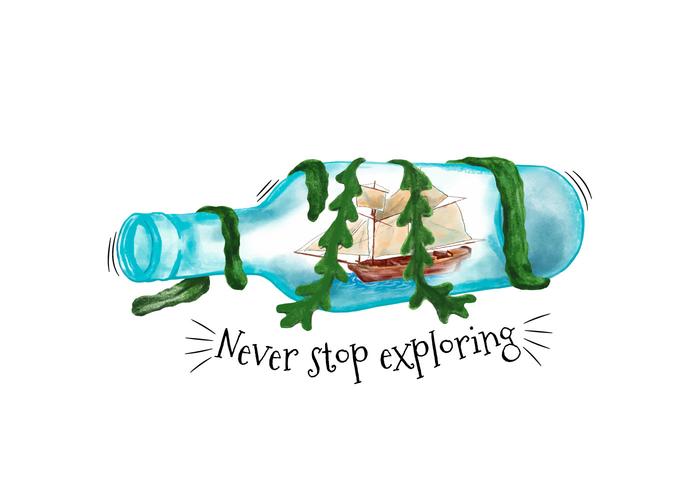 700x490 Watercolor Bottle With Ship Inside And Seaweed With Quote - Seaweed Watercolor