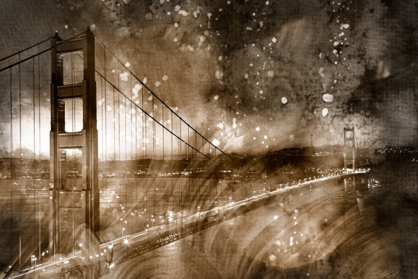 600x400 Golden Gate Bridge - Sepia Watercolor