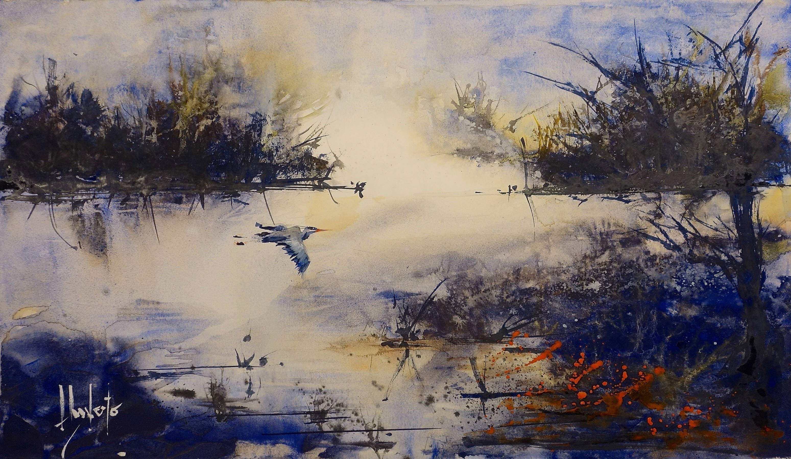 3098x1800 Ultramarine Blue And Sepia - Sepia Watercolor