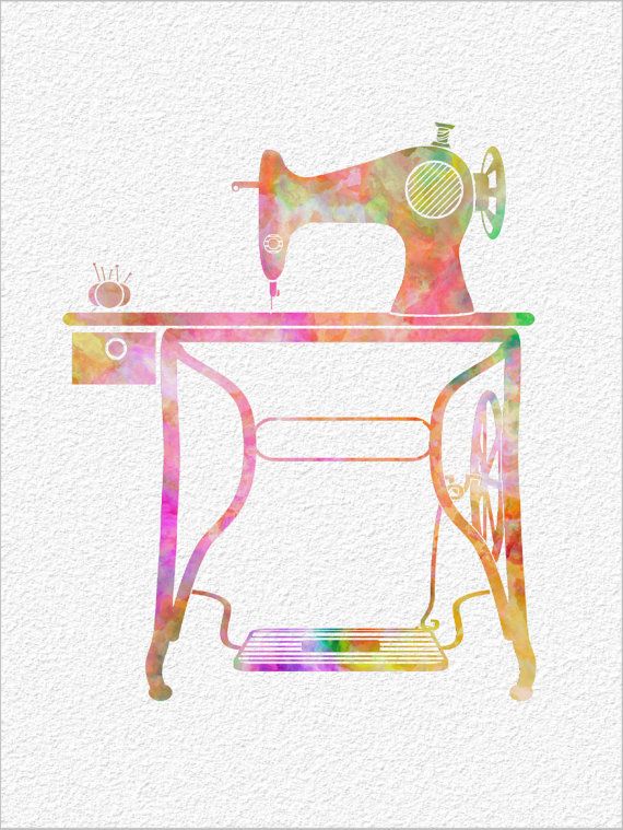 570x759 Sewing Machine Archival Watercolor Art Print 5 X 7 Vintage Antique - Sewing Machine Watercolor