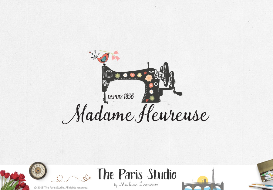 900x626 Watercolor Sewing Machine Logo Design Fashion Logo, Website Logo - Sewing Machine Watercolor